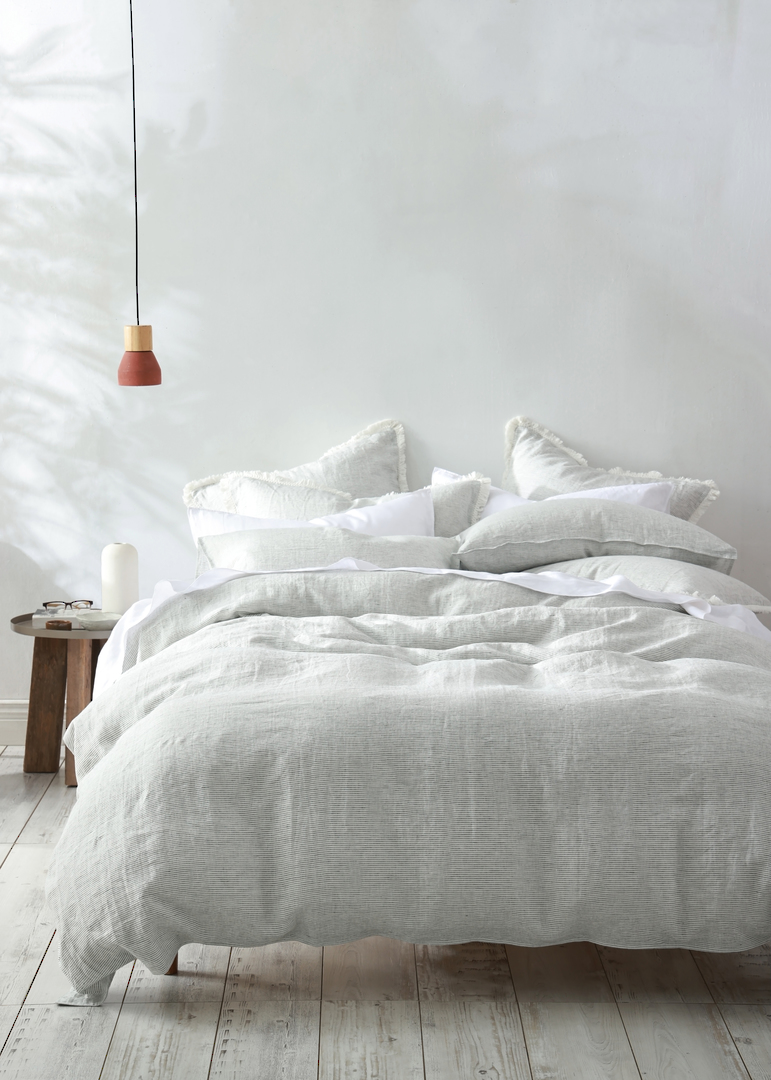 MM Linen Laundered Linen Pinstripe Cloud Duvet Cover Set |100% European Flax Linen image 1